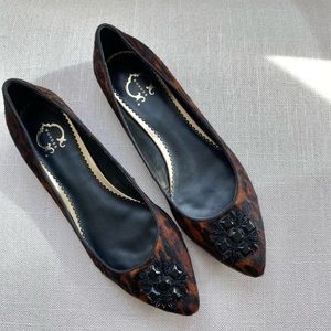C Wonder Calfskin Embellished Leopard Flats NWOT